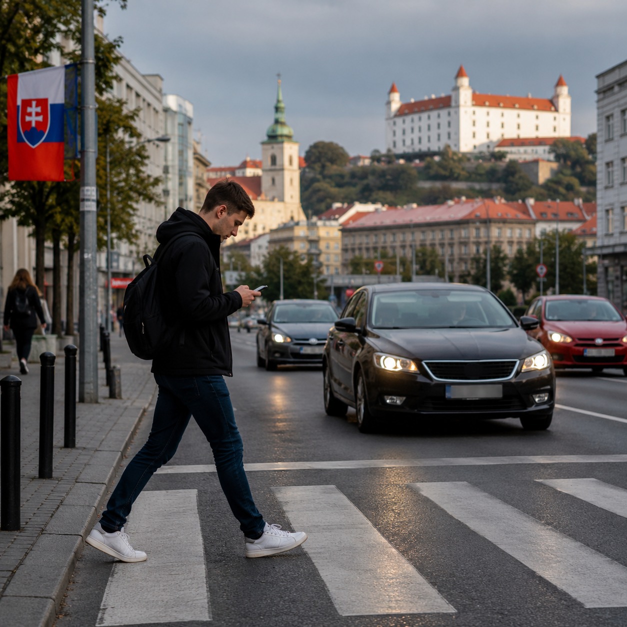 Amendă de până la 100 de euro pentru pietonii care traversează cu ochii în telefon. Slovacia schimbă regulile la trecerile de pietoni
